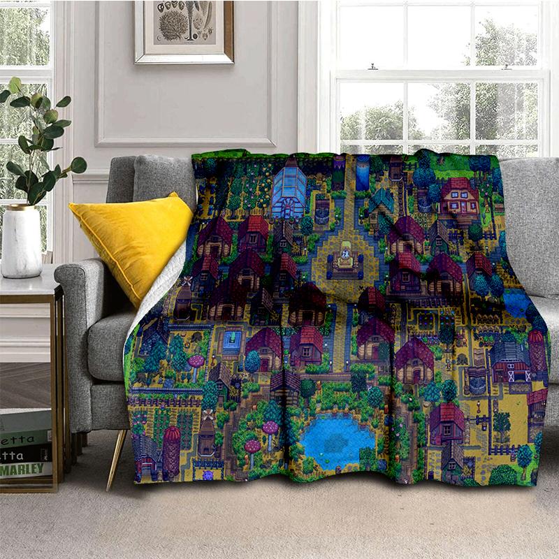 3D Карта Фермы Stardew Valley Мультяшное Одеяло, Мягкое Пледовое Одеяло для Дома Спальни Кровати Дивана Путешествий Пикника, Подарок для Детей