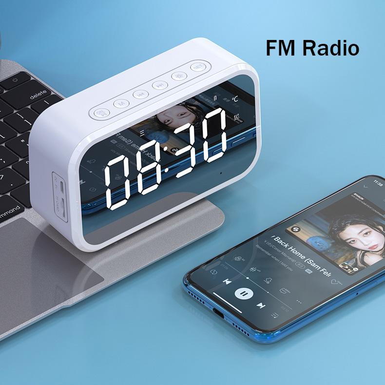 Настольные часы Bluetooth Беспроводное аудио Мини-светодиодное зеркало Цифровой будильник Температура выходного дня Дисплей Настольные часы