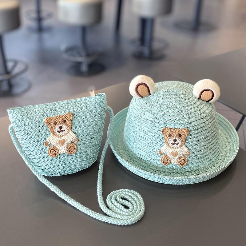 Children's hats summer boys cute straw hats baby sunscreen baby girl sunshade fisherman cool hat bag set summer