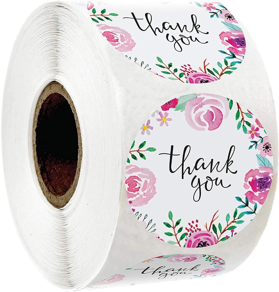 100-500PCS 1inch Round Flower Thank You Stickers Seal Labels for Gift packaging Decoration Stationery Sticker Custom Labels