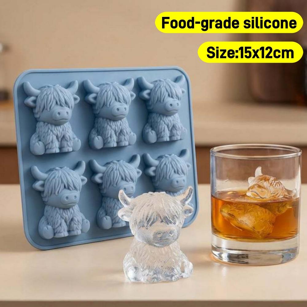 Silicone Mini Highland Cow Ice Cube Mould Soft Elasticity 3D Highland Cow Ice Cube Tray for Handmade Wax Soap Craft Home Decor