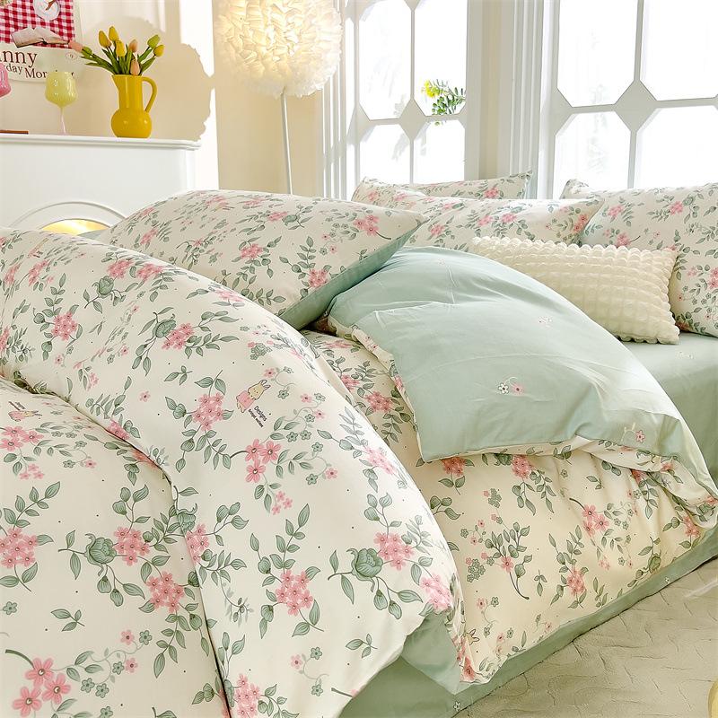 Комплект постельного белья из четырех предметов, пододеяльник из чистого хлопка с цветочным рисунком, простыня для спальни из трех предметов