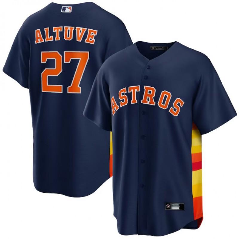 Mens MLB Houston Astros 27 Embroidered Baseball Jersey Short Sleeve Cotton Blend Sport T-Shirt Loose Fit