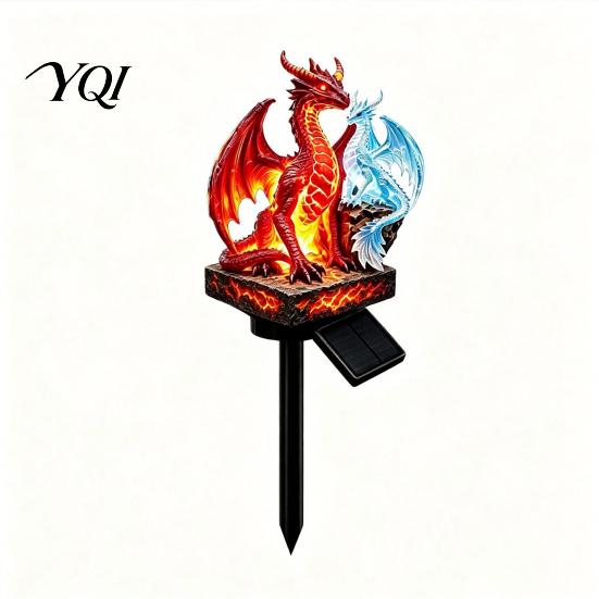 Fiery Dragon Garden Sculpture Solar Light, Fantasy Yard Stake, Waterproof Resin Ornament Gifts for Fans Statue Pathway Light Lawn Patio Decor