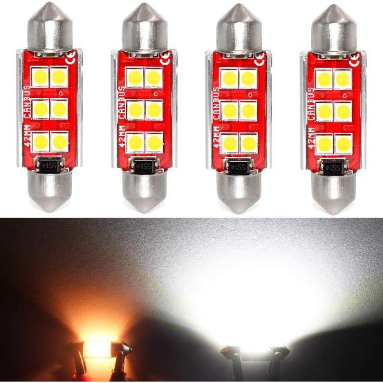 PHINLION 578 LED Light Bulbs, Super Bright 3030 6-SMD Festoon 41mm 42mm 211-2 212-2 LED Bulbs for Car Interior Map Dome Trunk Courtesy Lights, Red (4