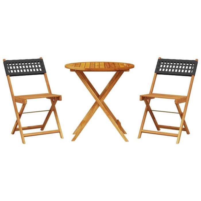 VidaXL Ensemble de bistro 3 pcs noir résine tressée et bois massif, ensemble de bistro de jardin, ensemble de balcon, 3281838