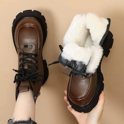 Новые женские ботинки, обувь на толстой подошве, короткие ботинки с флисовым утеплителем, зимние ботинки, женская обувь