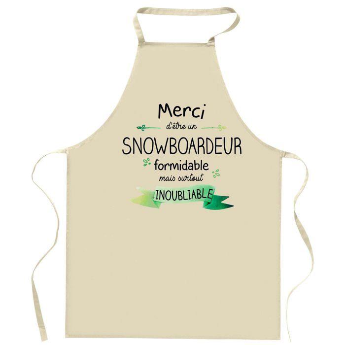 Tablier de cuisine - Snowboardeur Merci Inoubliable - Coton résistant - Impression DTG (France) - Liens ajustables