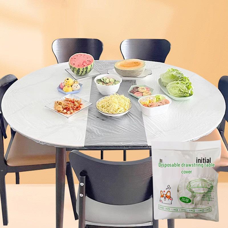 Pack of 10 Transparent Round Disposable Tablecloths - Thickened, Oilproof, Waterproof with Drawstring.