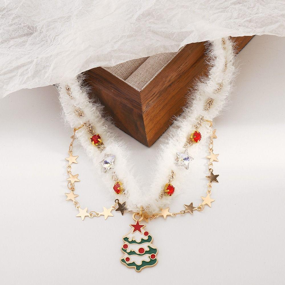 Hairball Bow Pendant Necklace Sweet Xmas Clavicle Chain Christmas Plush Choker Jewelry Accessories