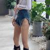 Summer Hip-hop Metal Elements High Waist Deep Pocket Jeans Women's Ripped Shorts