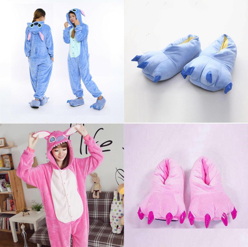 Stitch Flannel Hooded Jumpsuit Pajamas Perfect For Winter And Halloween Cosplay