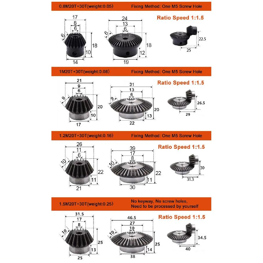 1 Pair Of 90-Degree Transmission Bevel Gears 1M15 Teeth + 30 Teeth Process Hole 6mm Precision Bevel Gear Ratio 1:2