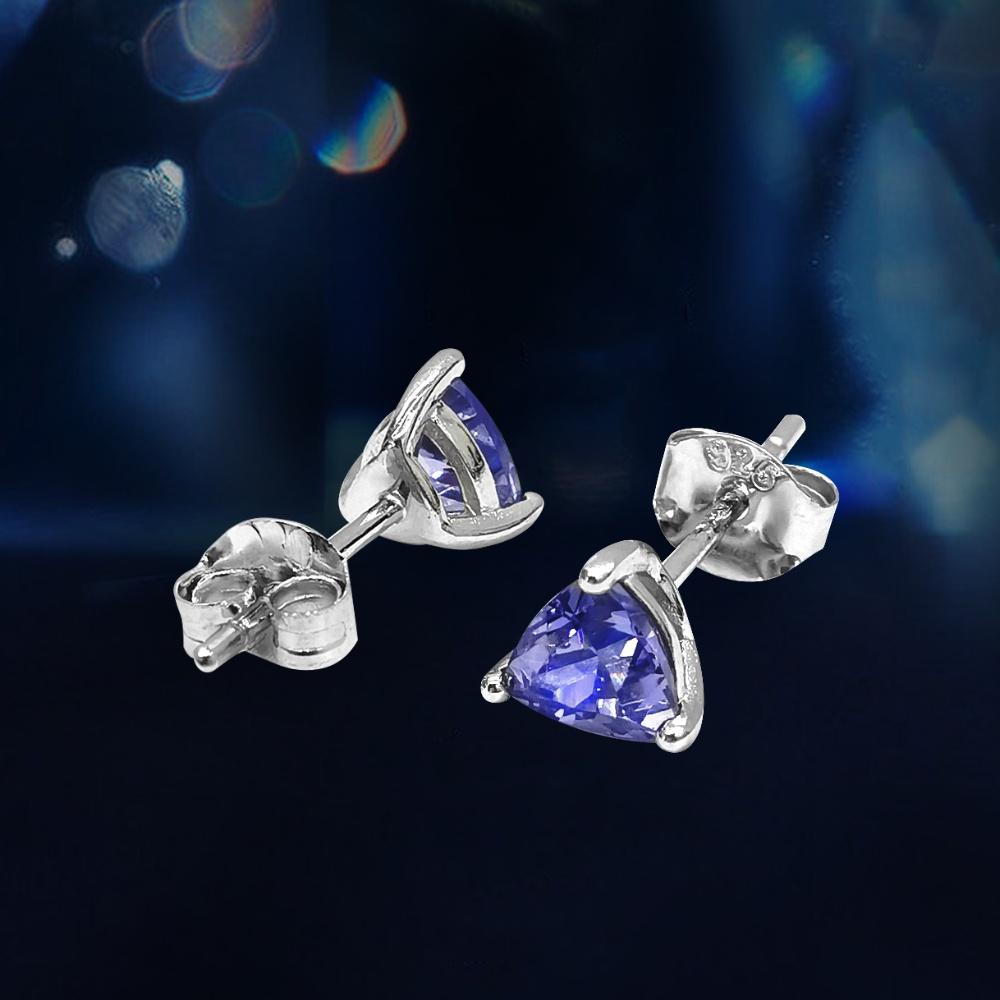 2 Pair Tanzanite Stud Earrings Rectangle Triangle 925 Sterling Silver Earring Jewelry Sets