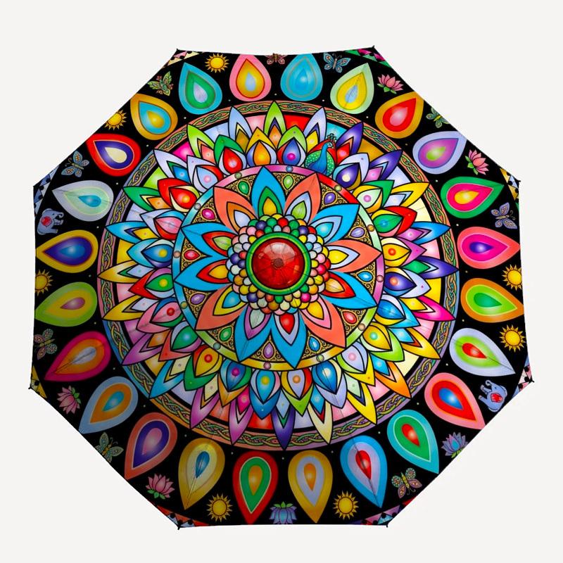 1pc Mandala, Symmetry, Colorful Umbrella with Plastic Handle,Compact & Stylish,Suitable for All Seasons YS331054