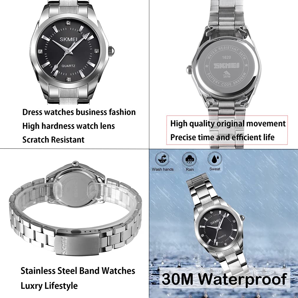 Stylish Stainless Black Women's Watch, Silver, Steel, Waterproof, Business, Classic, Analog, Quartz, Brand, Casual, Simple, Luxury, Gift,