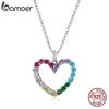 BAMOER 925 Sterling Silver Rainbow Colorful Heart Pattern Love Dazzling Zircon Necklace Chain Link for Women Jewelry