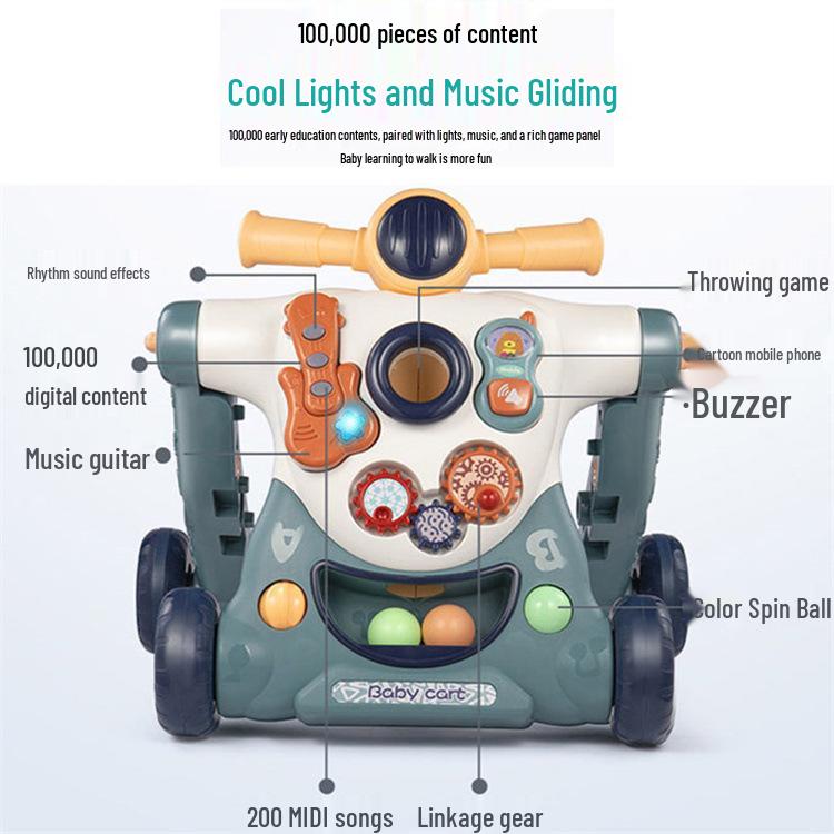 Регулируемая 3-в-1 детская ходунка и игрушка-коляска для толкания для детей в возрасте 0-3 лет
