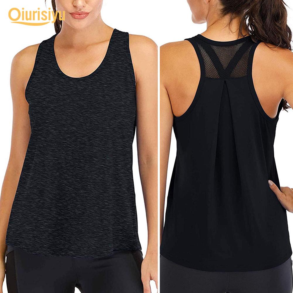 Women Solid Color O Neck Sleeveless Quick Dry Raceback Vest