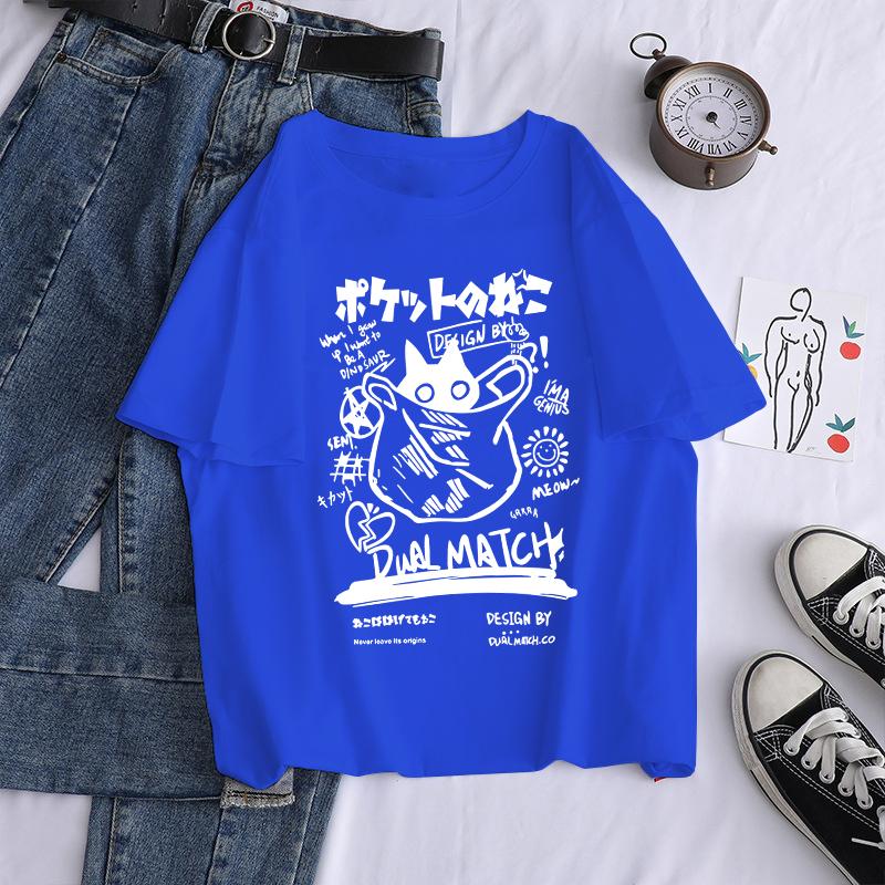 Новые мужские женские мультяшные футболки Харадзюку Каваи Кошка с принтом Футболки с коротким рукавом Парная уличная одежда Y2K Топы Графические футболки