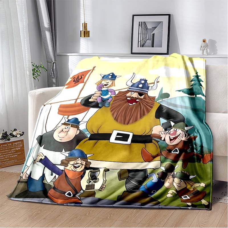 Vickie The Viking Cartoon Print Flannel Throw Blanket Soft Warm Sofa Bed Cover For Kids Bedroom Living Room Home Decor Gift