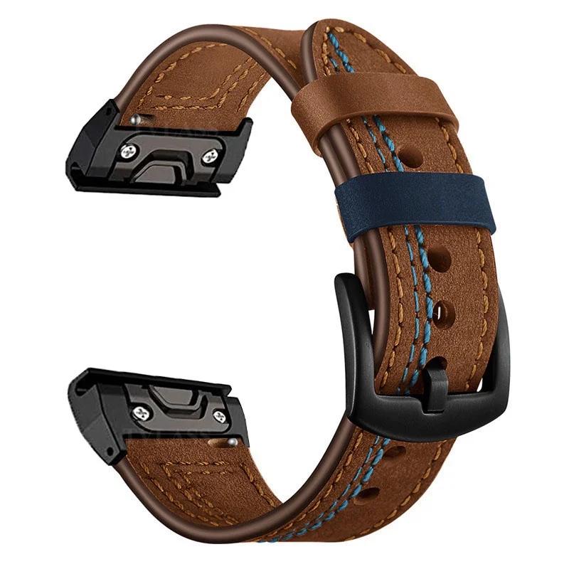Ремешок из натуральной кожи 22 мм 26 мм для Garmin Fenix 8X 7X Pro 6X 5X Plus Tactix 8 7 AMOLED Epix Pro 51 мм Instinct 2X Quickfit Strap