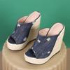 Liyke Summer Blue Denim Women Wedge Heels Platform Slippers Fashion Peep Toe Super High Mules Slides Shoes Ladies Sandals Casual