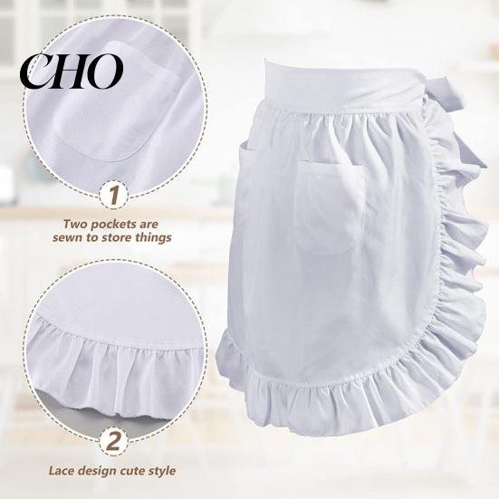 Housework Apron Half with Butterfly Bow & Pockets Lace Hem Waist for Kitchen Retro Style Coffee Shop Bistro Adjustable Ties Cafe Server Waitress Home