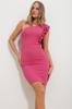 Women's Dress New Season Fashion Fuchsia One-Shoulder Knitted Dress with Ruffle Detail