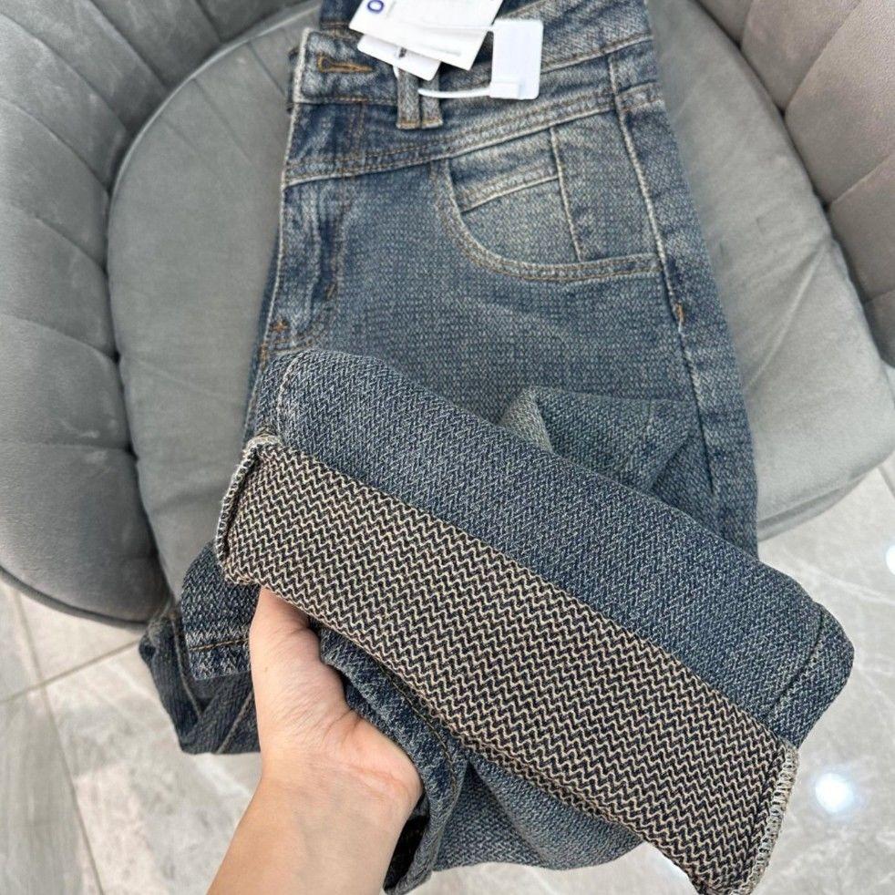 Винтажные синие джинсы с высокой посадкой, облегающего кроя, с прямыми широкими штанинами, повседневные, весенне-осенние, ретро, из денима
