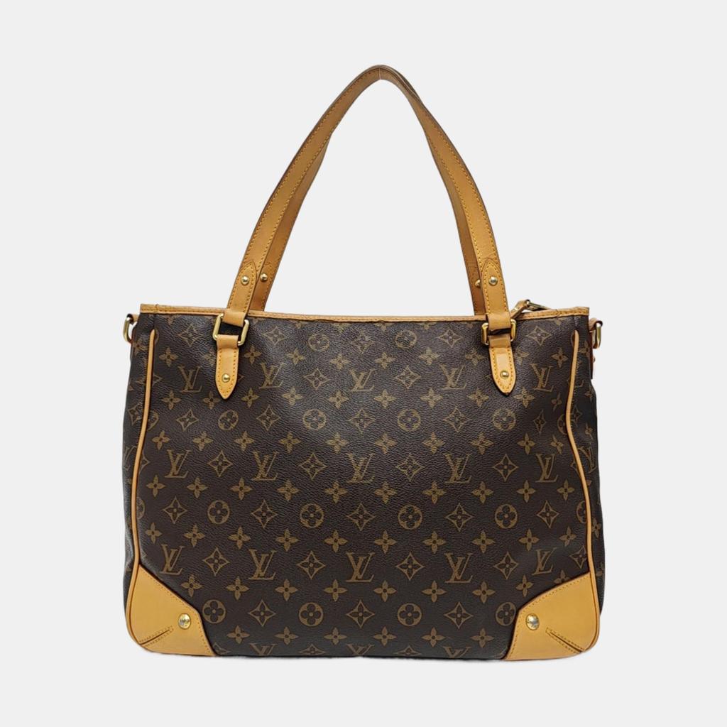 [Pre-Owned] Estrela Large Brown Coated Canvas Monogram Crossbody Handbag Shoulder Bag With Gold Hardware And Detachable Strap - Fair #HTUD1M