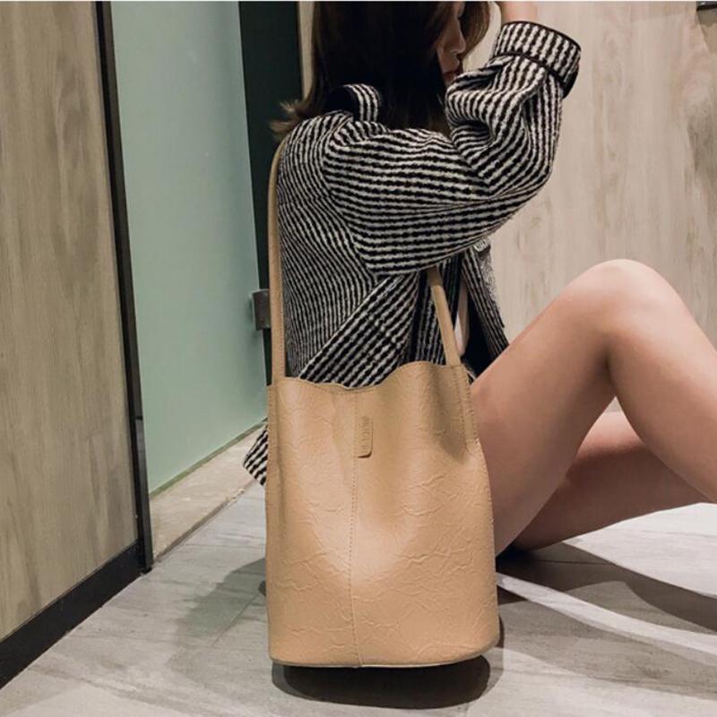 Women PU Leather Handbags Black Bucket Shoulder Bags Ladies CrossBody Bags Large Capacity Ladies Shopping Bag Bolsa Vintage Soft