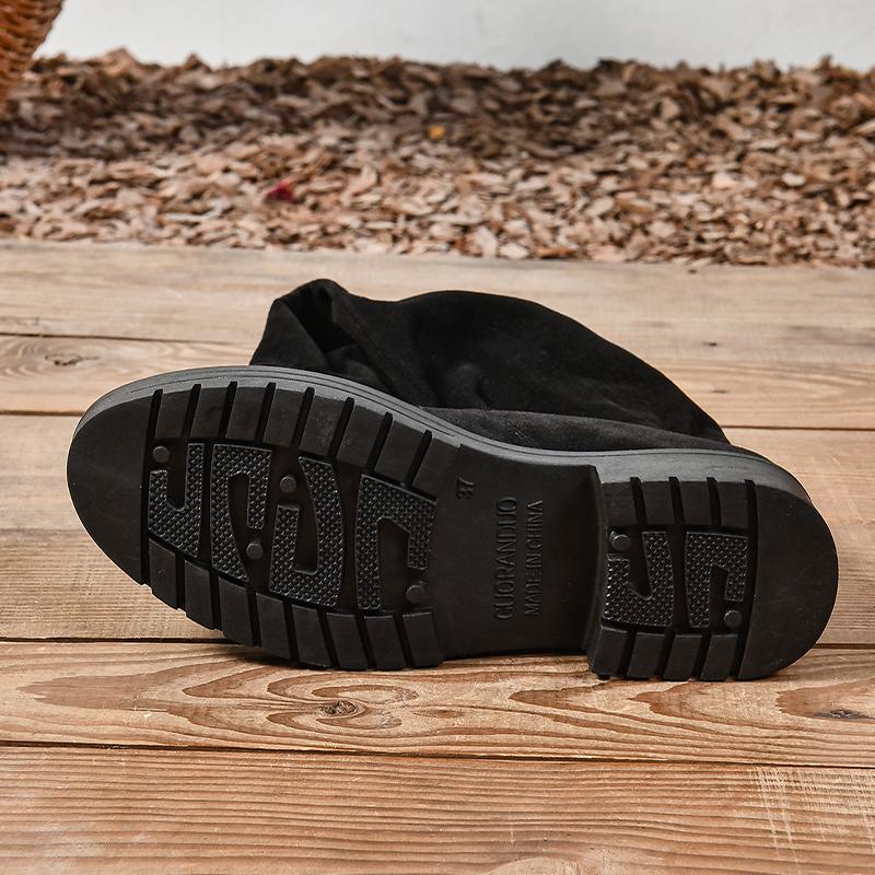 Женские туфли на плоской подошве выше колена, замшевые туфли в стиле ретро, дизайнерские зимние классические мотоциклетные ботинки 2024 года, новые прогулочные готические женские сапоги Zapatos