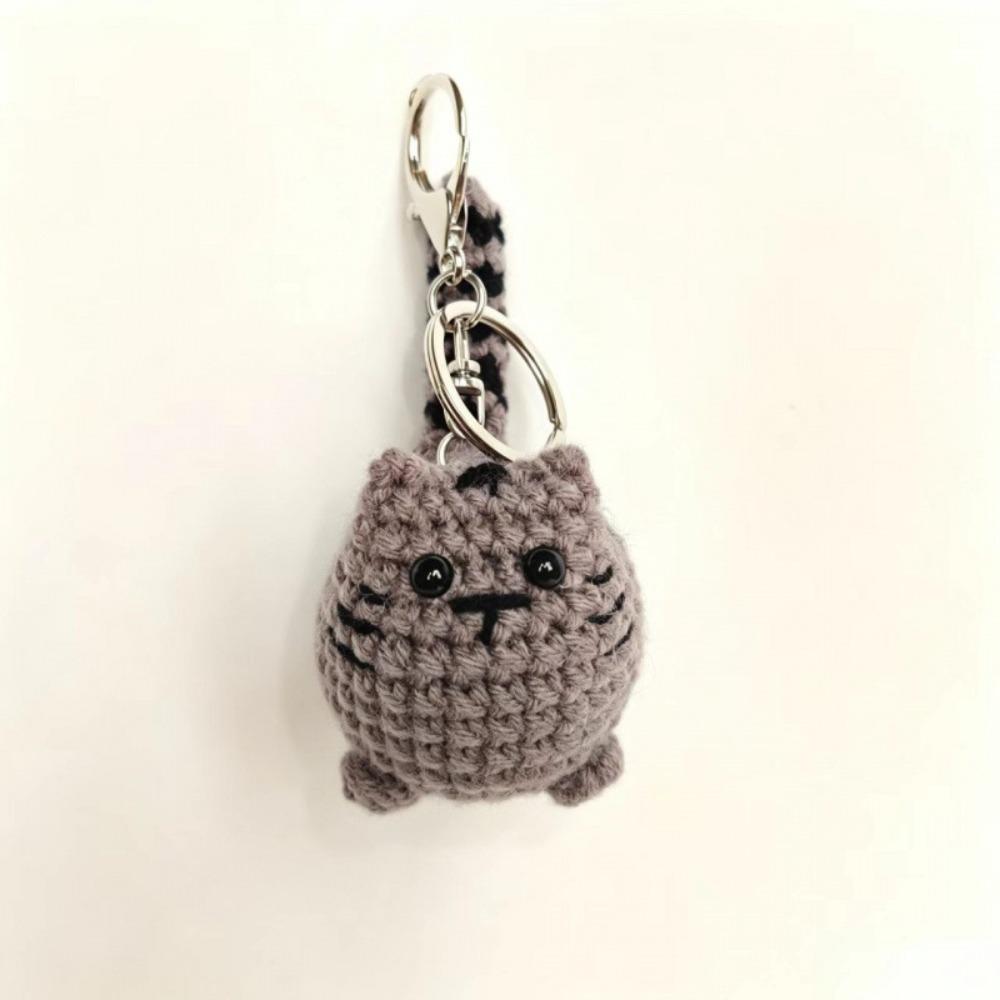 Handmade Hand Cat Keychain Handwoven Yarn Kitty Bag Charm Crochet Kitten Keyring  Backpack Decor