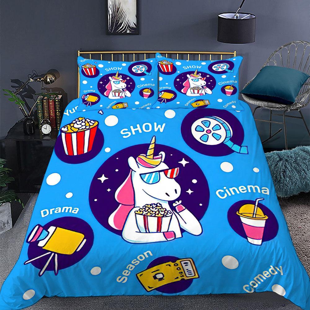 Unicorn Duvet Cover Set King Queen Size Pink 3D Print Cute Unicorn Star Rainbow Cloud for Kids Girls Boys Polyester Bedding Set