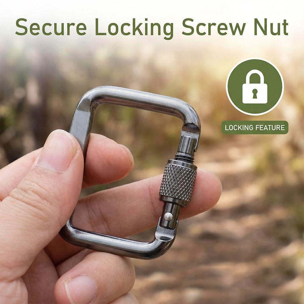 3pcs Portable Outdoor Camping Hiking Keychain Flattened Buckle with Thread Snap Clip Hook