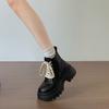 Black British Thick Heel Thick-soled Martin Boots Women's 2025 New Autumn Versatile Height-increasing and Thin Retro Short Boots