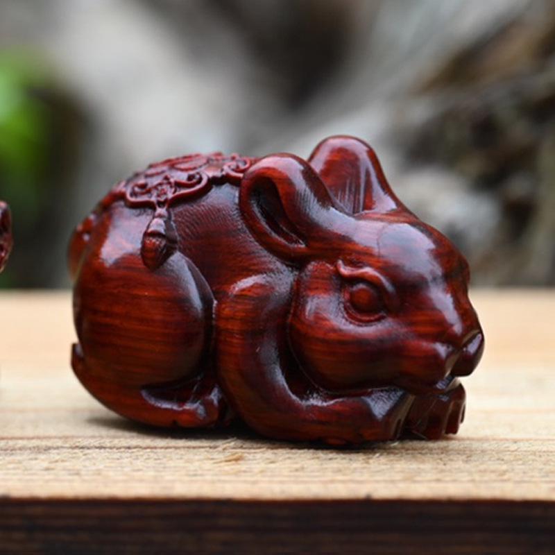 Red Sandalwood Zodiac Animals Handheld Sculptures - Scenic Spot Handicrafts