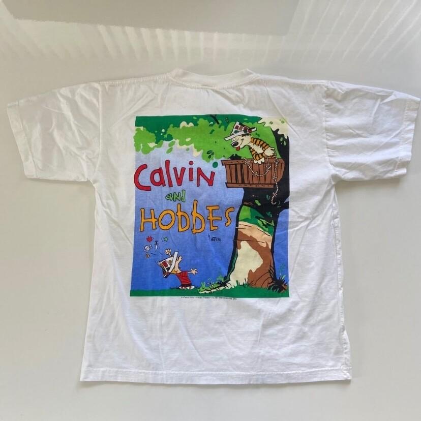 Vintage Calvin And Hobbes TShirt Mens Large White Tree Fort Funny Comic Tee Unisex T-Shirt