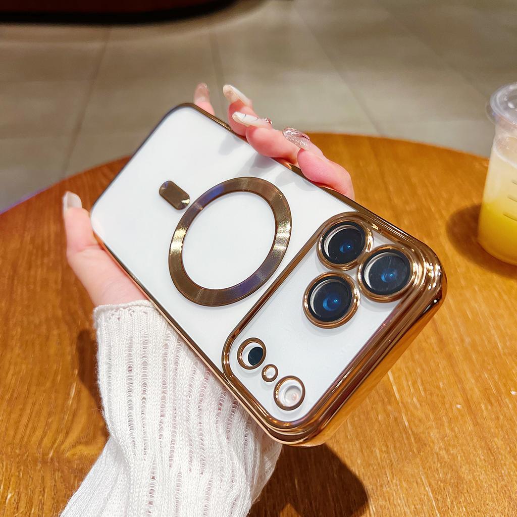 Роскошный чехол из мягкого силикона с гальваническим покрытием для Magsafe для iPhone 17 Air 16 15 14 13 12 Pro Max 11 Plus Магнитная защитная крышка для камеры