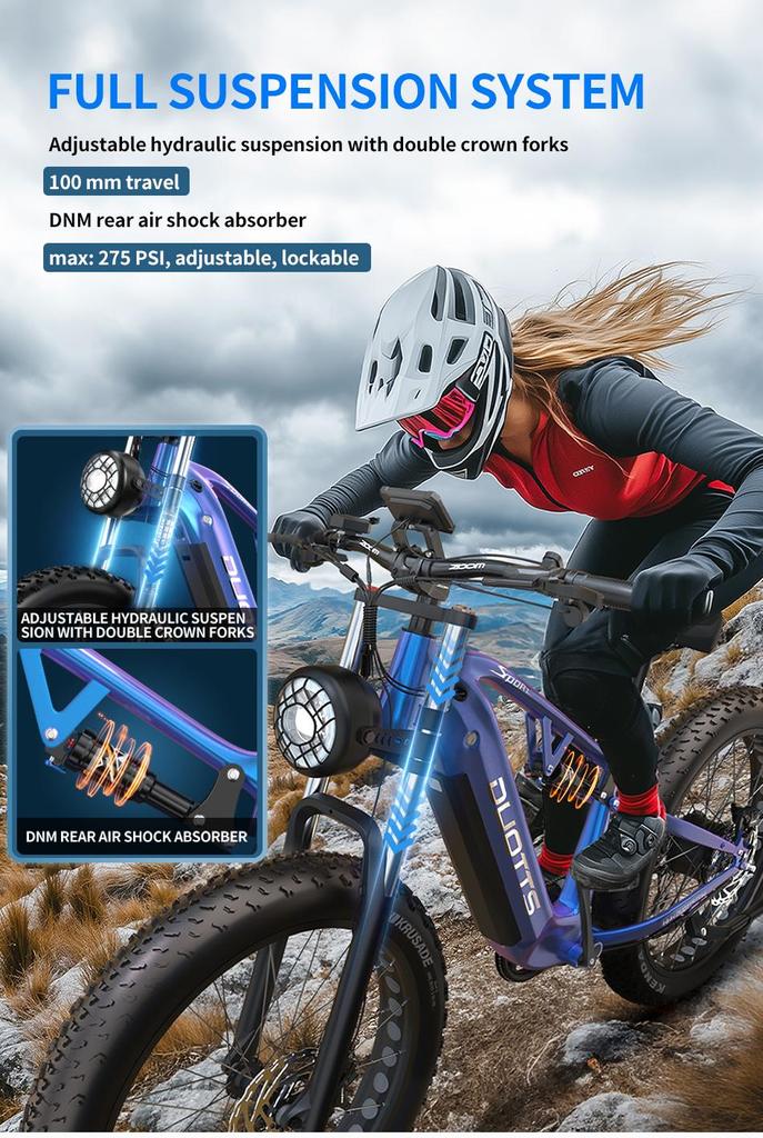 DUOTTS Электровелосипед E26: Дальность действия 120 км, крутящий момент 80 Нм, рама из сплава 26 дюймов, водонепроницаемость IPX4, регулируемая скорость