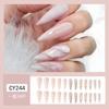 Набор из 24 блестящих ногтей, накладные с клейкими полосками, корейский милый черный дизайн в виде сердца, накладные ногти с полным покрытием для девочек и женщин