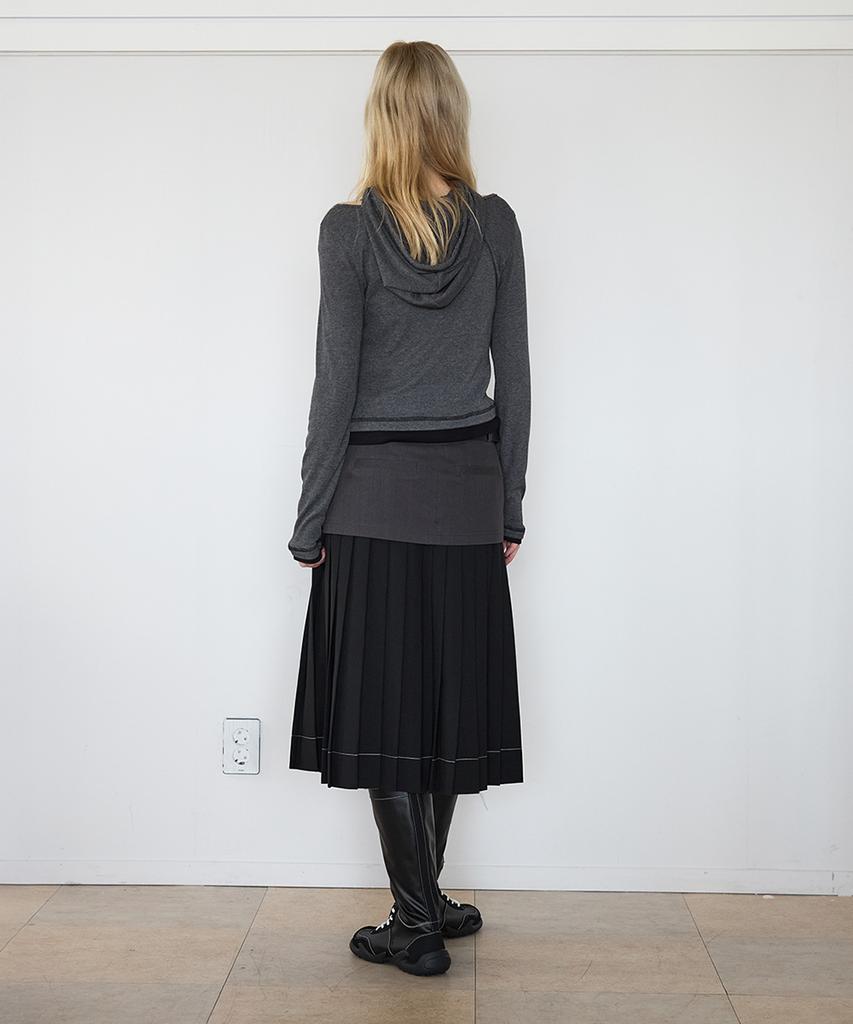 Yusentig Cotton Denim Layered Pleated Skirt Aw6Ss26310