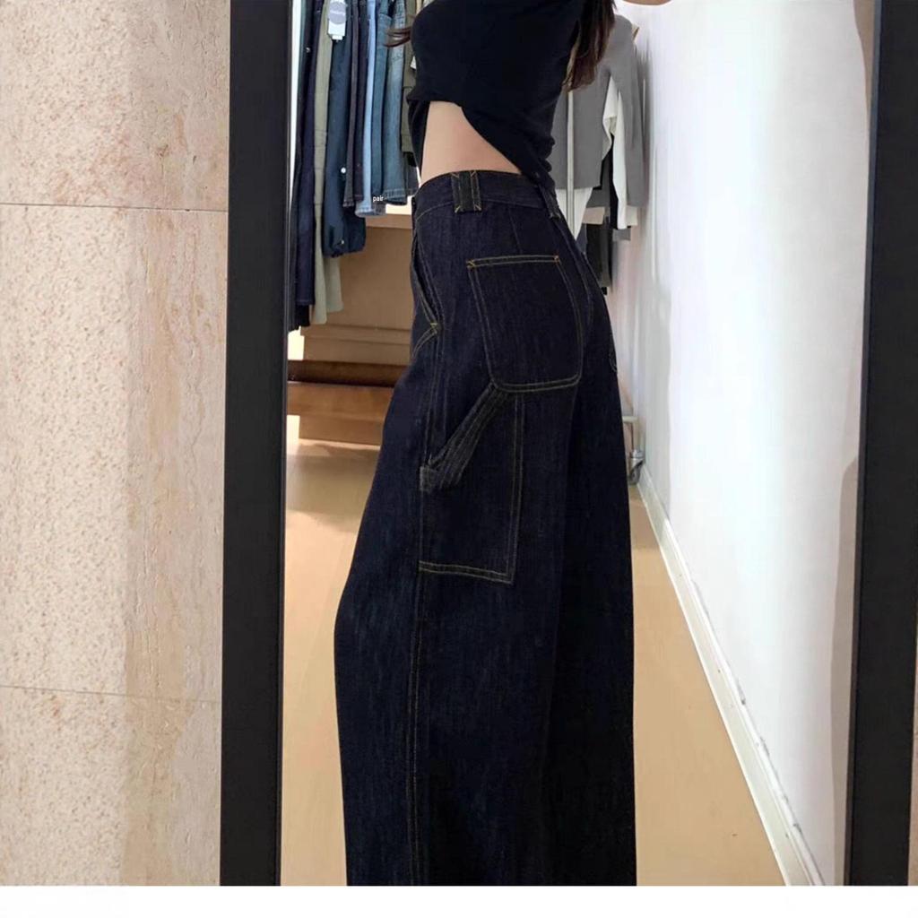 Женские джинсы больших размеров в стиле ретро с высокой посадкой, черные - Осень 2025, широкие брюки, стройнящие