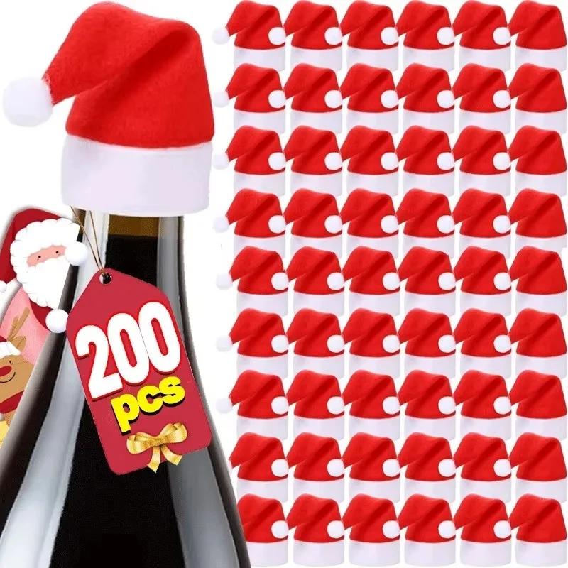Wholesale Mini Santa Hats Creative Xmas Wine Bottle Cover Christmas Pompom Hat for Bottle Cup Decor Holiday Table Decor Supplies
