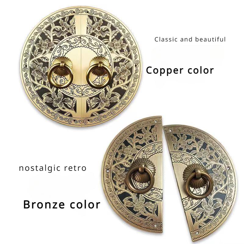 Chinese Antique Copper Cabinet Handle Shoees Wardrobe Door Brass Retro Furniture Knob Engraved Round Handles Door Decoration