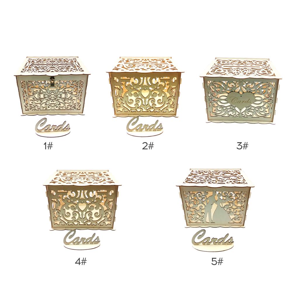 Деревянный Свадебный Конверт Подарочная Коробка Карты Полый Цветочный Узор Пригласительный Билет DIY Коробка Свадебные Принадлежности