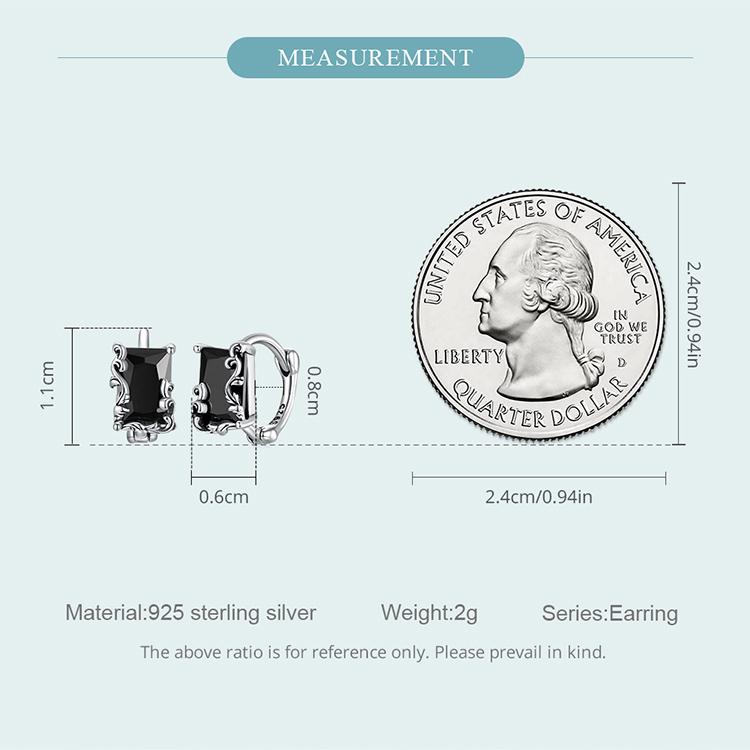 WOSTU 925 Sterling Silver Square Black Zircon Ear Buckles for Women Fine Jewelry Hoop Stud Earrings for Party