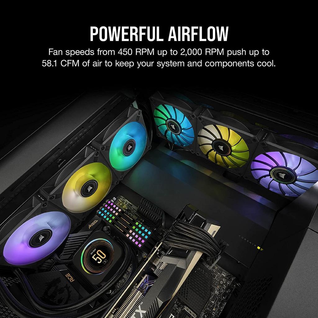 CORSAIR ML120 RGB 120mm Magnetic Levitation RGB Fan with Lighting Node ELITE, AirGuide, 3-Pack CO-9050112-WW (Includes CORE)