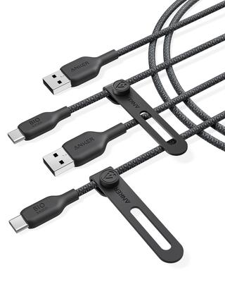 Прочность кабеля Anker, совместимого с iPhone15 Galaxy Android Black [комплект 2] USB-C и USB-A (Высокий нейлон) / 1,8м